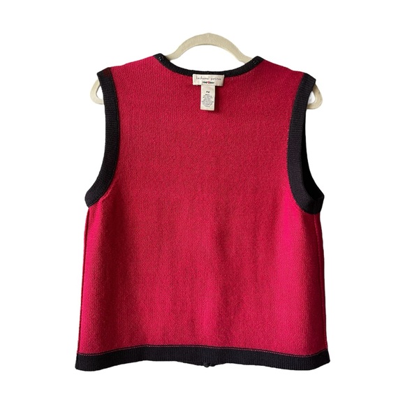 Vintage Festive Red Holiday Christmas Sweater Vest, Animal Print Ornaments, SP - Picture 7 of 9